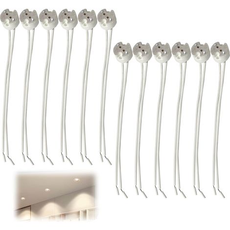 Lot de 12 Douille GU5.3 MR16 Céramique, 250V 3A max Douilles avec Câble Silicon Prise Base de Lampe LED Ceramique Base en Céramique avec Câble 15 CM Culots Résistants à Chaleur pour Spot LED Halogène (1/5)