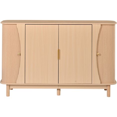 Aparador de MDF natural 140 x 40 x 88 cm con 2 puertas correderas y bordes redondeados (1/4)