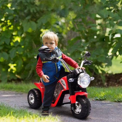 HOMCOM Kinder-Elektromotorrad mit 3 Rädern, geeignet für Kinder von 18–36 Monaten, 6-V-Batteriebetriebenes Dreirad mit Scheinwerfer und Hupe, 72 x 57 x 56 cm, Rot
