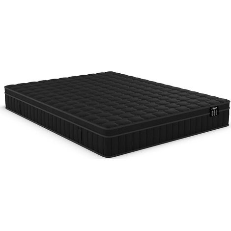 Matelas 160 x 200 cm hybride ressorts ensachés 7 zones, gel à mémoire de forme et coutil noir ép.25cm - TOLCA de YSMÉE