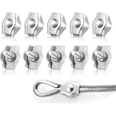 10 Pièces M2 Simplex Clips Serre-câbles en Acier Inoxydable 304 Pinces pour Filin pour Cordes à Linge en Câble Métallique Voiles de Soleil Suspendues Patio Fixe (1/5)