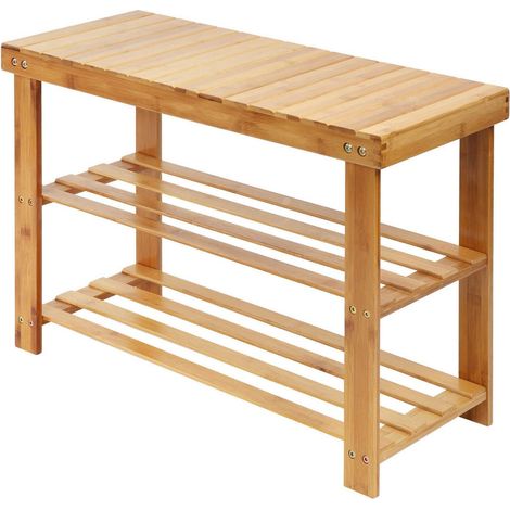 Shoe Rack, 3 Tier Bamboo Shoe Bench Shoe Racks Storage Stand Shelf Organizer with Seat, 8 Pair of Shoes Rack for Corridor,Living Room, Bathroom, Bedroom or HallwayWhite (1/5)