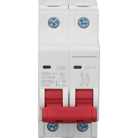 Interruttore automatico miniaturizzato CC 2P per impianti fotovoltaici, 50 A, montaggio su guida DIN, 1000 V CC, capacità segmentata 6000 A, DZ47 63Z C50