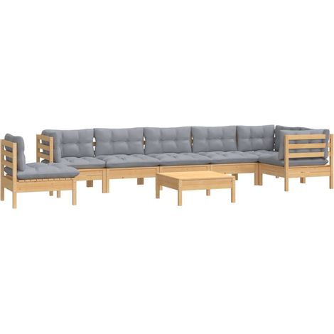 Juego de muebles de jardín 9 pzas y cojines madera maciza pino vidaXL (1/4)