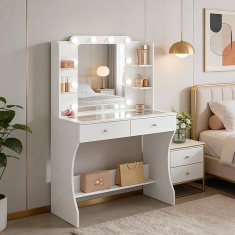 Offener Aufbewahrungstisch,Umkleidetisch mit Klarglas Arbeitsplatte,Lerntisch(nur mit Make-up-Tisch) (1/5)