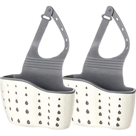 Organisateur d'évier gris en 2 pièces, porte-éponge, porte-savon suspendu en silicone plastique, réglable, avec trou d'évacuation.-AquaForge (1/5)