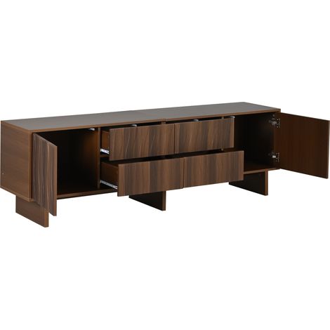 Mobile TV con 4 Cassetti e 2 Ante, Design Ondulato, per Soggiorno, in Pannelli di Particelle, Noce Scuro, 180×40×56 cm (1/5)