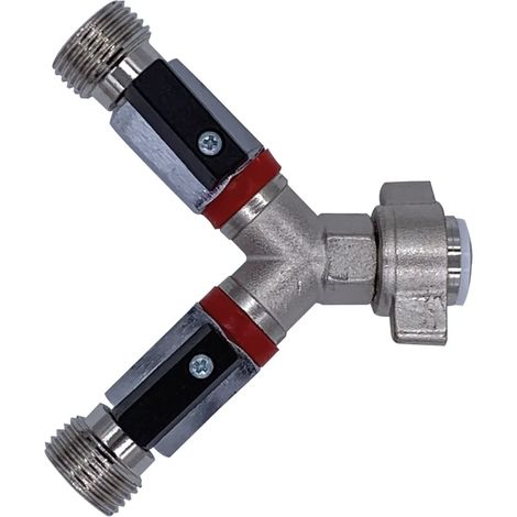 Robinet d'arrêt, Vanne d'arrêt à 2 conduites, pour détendeur, Tailles de threads: 1 x 3/4 F et 2 x 3/4 M