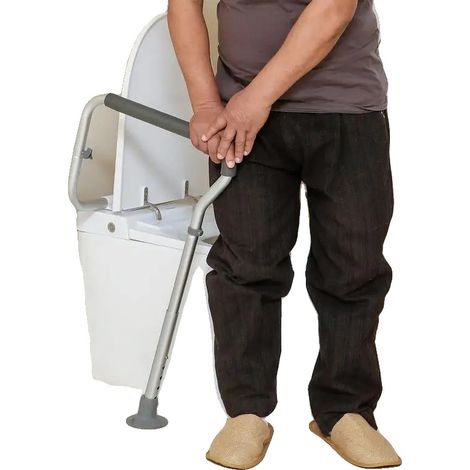 Barra de apoyo para inodoro, ancho ajustable de 62 a 72 cm, altura ajustable de 65 a 75 cm, carga máxima de 136 kg, aleación de aluminio duradera, ventosas antideslizantes. (1/5)