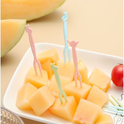 Ensemble de fourchettes à fruits, fourchettes jetables en plastique à deux dents, adaptées à un usage domestique, pour déguster fruits, gâteaux, desserts et en-cas. (1/5)