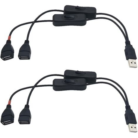 2 pcs 30cm Câble répartiteur USB en Y avec ouble interrupteur, câble d'extension USB mâle-femelle Câble de données,compatible avec casque USB, lampe de bureau USB,bande LED