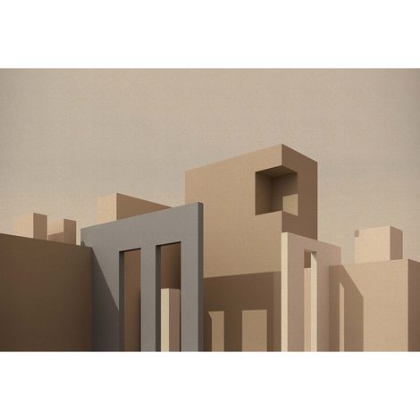 Papier peint panoramique marron & gris architecture Tapisserie panoramique 3D idéal salon Papier peint panoramique moderne chambre adulte (1/2)