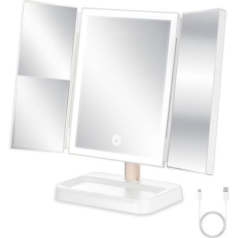 Tragbarer LED-Reise-Schminkspiegel, wiederaufladbarer, faltbarer Kosmetikspiegel mit 78 LEDs und Touch-Steuerung (1/5)