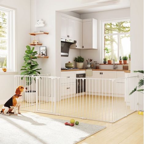 Parc pour chien pliable 8 panneaux avec porte, 75 cm, acier et plastique blanc DESVIAE (1/4)