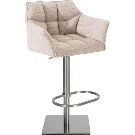 Sgabello da bar regolabile x1 in tessuto beige con seduta imbottita e avvolgente e base quadrata in acciaio inox 100005619