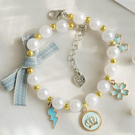 Collier pendentif perle bleu pour chien et chat, accessoire de mode élégant, bijou décoratif pour animal de compagnie (1/5)