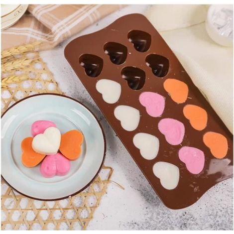 Moule À Chocolat - Silicone Anti-adhésif - 15 Cavités En Cœur - Température -40 °C À 466 °C - 4 Pièces (1/4)