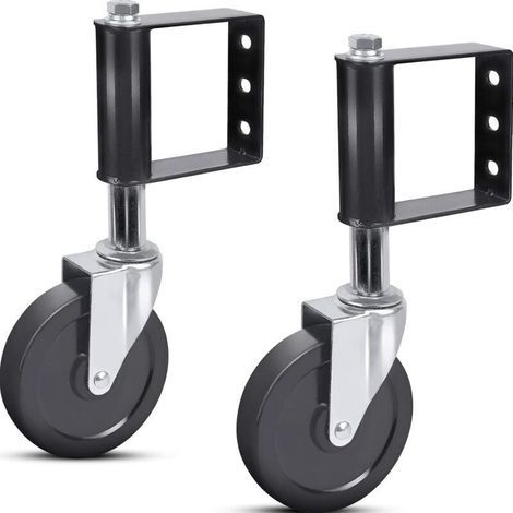 Roulettes de Portail pour Bois et Métal – Roue Support avec Ressort, Plaque Universelle, Diamètre 100 mm, Lot de 2 (1/4)