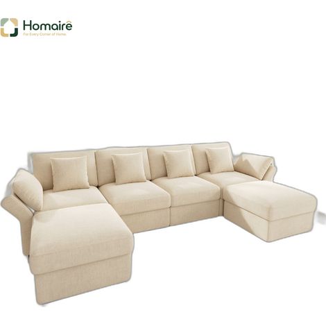 Canapé modulable en velours beige avec accoudoirs 284 x 156,5 x 86 cm HOMAIRE (1/5)