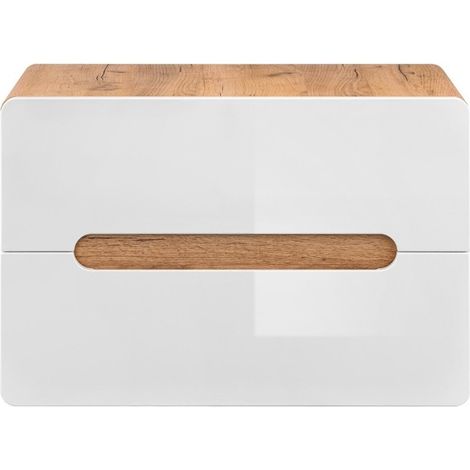 Mobile sottolavabo ERBANO - Rovere chiaro e bianco lucido - 80x53 cm - 2 cassetti - Da appendere