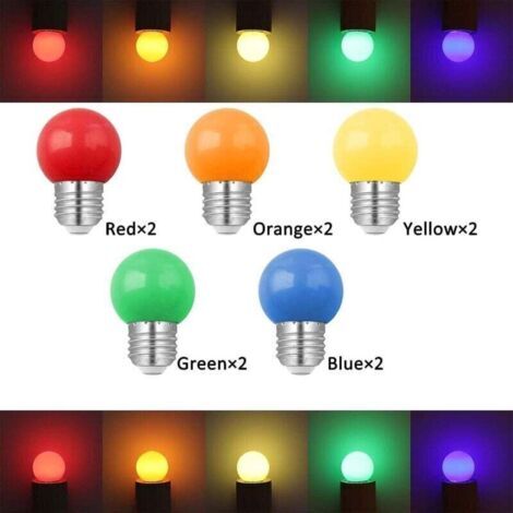 QORVA-Lot de 10 Ampoule Couleur LED E27 1W, Équivalent Incandescence 10W, 1W G45 Ampoule Écoénergétique Colorée, Ampoule Mini Globe, Rouge Vert Bleu Orange Jaune, pour Mariages, Halloween, Noël