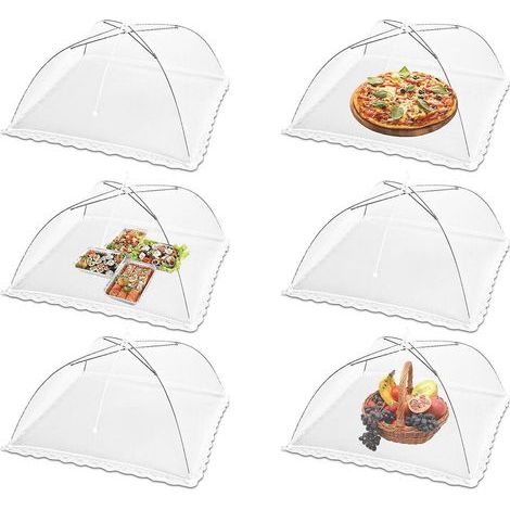 Pack of 6 18-inch Mesh Food Cover Tent Umbrellas (White), Food Dome, Pop-up Food Cover Net (1/5)
