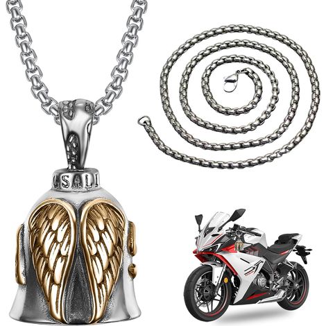 Guardian Bell Motorcycle Bell Stainless Steel Silver Motorcycle Bell Guardian Angel Hanging for Motorcycles Cycling Bicycles Good Luck Bell (1/5)