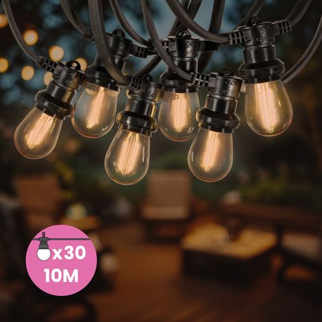 Guirlande Guinguette 10M 30 Bulbes Filament Ambré - Guirlande Lumineuse Ampoule E27 Ambrée - Guirlande Guinguette Led Filament rétro (1/5)