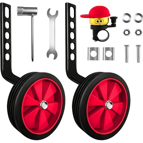 1 paire de roues stabilisatrices de vélo pour enfant de 12 à 20 pouces, extra larges avec caoutchouc antidérapant, roues d'aide à la sécurité ultra stables pour garçons et filles, rouge (1/5)