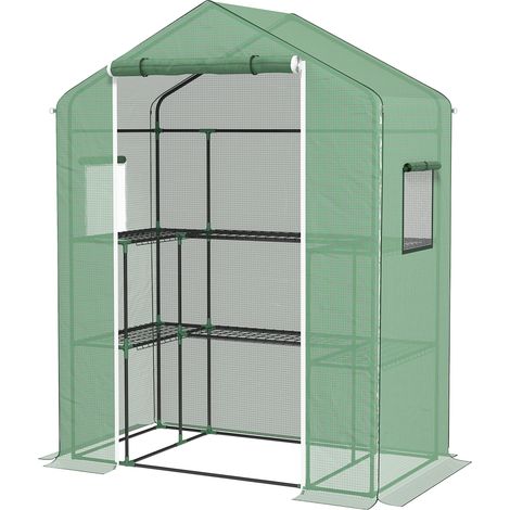 Serre de jardin avec 1 porte, 2 fenetres et 2 étagères en forme de U pour Légumes Plantes Fleurs Bâche PE 140x73x190 cm