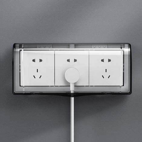 Carcasa protectora para enchufes eléctricos exteriores, fabricada en plástico transparente, 28 x 12 x 4,5 cm, impermeable, para interruptores tipo 86. (Negro transparente) (1/5)