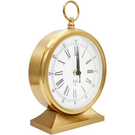 Horloge gousset à poser FISHTEC Radio-pilotée Silencieuse cadran 19 cm Chiffres romains Vitre en verre Design rétro (1/5)