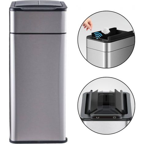 Poubelle automatique 60L – Inox SS304 – Ouverture latérale papillon en 0,2s – Fonctionnement sur piles ou batterie – Antidérapante (1/5)