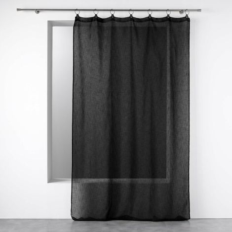 Voilage à anneaux 140x240 cm voile tissé Linka Noir (1/4)