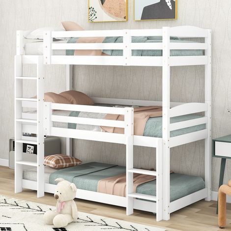 Etagenbett aus Holz, 90x200 cm, geeignet für Kinder und Jugendliche, weiß (Matratze nicht im Lieferumfang enthalten)
