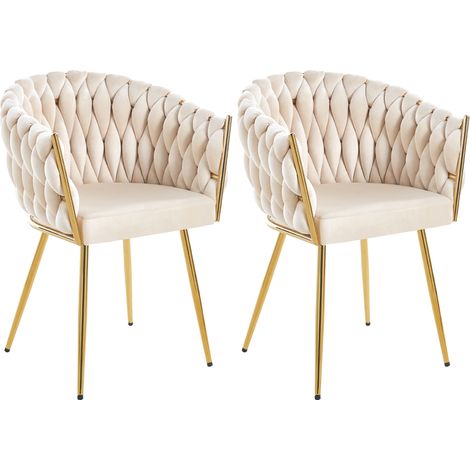 Set 2 Sedie per Sala da Pranzo e Ufficio in Velluto Beige Sedia Ergonomica (1/5)