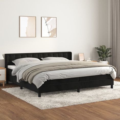 Lit Adulte moderne, Lit à sommier tapissier et matelas Noir 200x200 cm Velours SDG63199 (1/5)