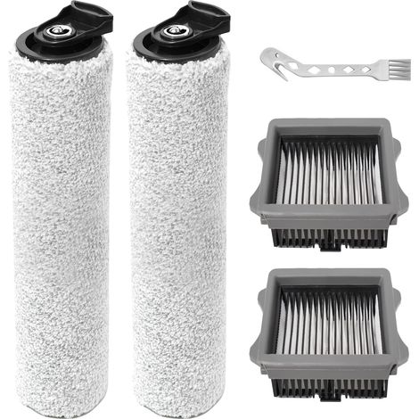 Brosse à rouleau + filtre pour Tineco FLOOR ONE S5 Steam/IFLOOR 5 Steam aspirateur sec et humide pièces de rechange, ensemble d'accessoires 2 rouleaux de brosse + 2 filtres (1/5)