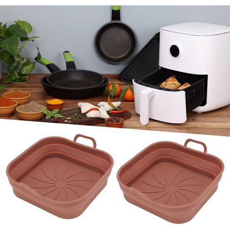 Accessoires pour friteuse à air en silicone à double panier avec poignées, vendus en couleur café (2 paniers par paquet). (1/5)