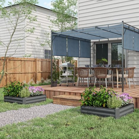 Ensemble de 2 jardinières, bacs à fleurs, pots de fleurs pour jardin, terrasse, en acier galvanisé, 100 x 100 x 30 cm, gris foncé