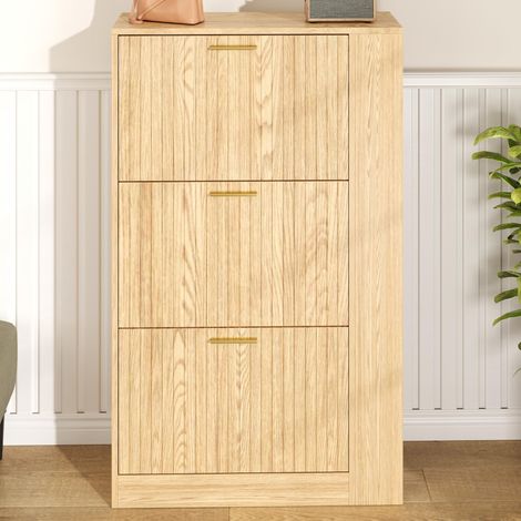 Scarpiera 70x23,5x115 cm - 3 ante a ribalta e ripiani aperti - stile scandinavo - naturale