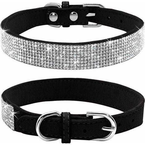 Collier pour chien en strass, mignon et éblouissant, en cuir suédé souple et scintillant, collier pour chien et chat (S, noir) (1/5)