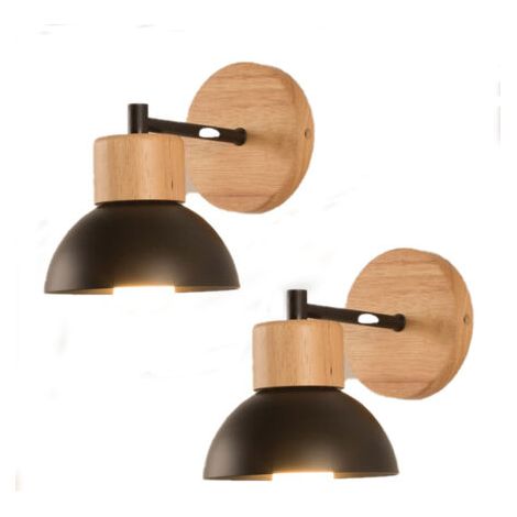 royaluxe- (2PCS)-Applique Murale Nordique Moderne Lampe Murale Bois Métal Applique Murale D'Intérieur Minimaliste, Noir E27 Pour Chambre À Coucher, Bureau