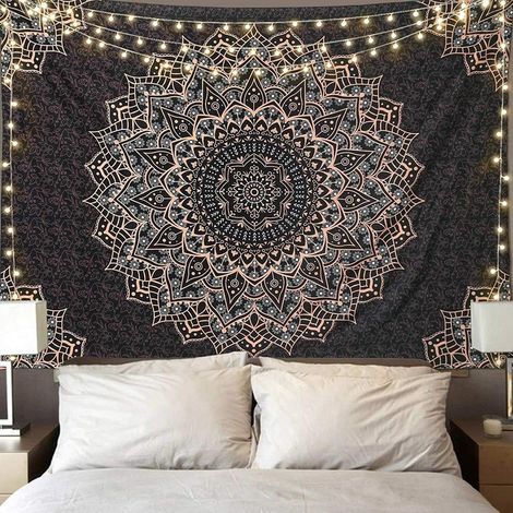 Tapisserie mandala bohème, décoration murale hippie pour chambre à coucher (150 cm x 130 cm)