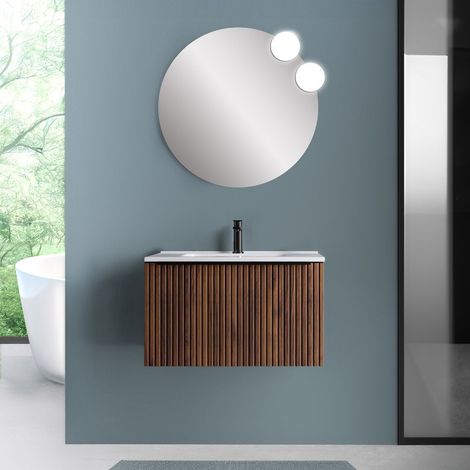 Mobile bagno sospeso 70 cm Noce Maya cannettato con cassetto lavabo Nara (1/5)