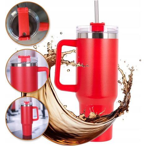 Ecarla Thermobecher mit Henkel und Strohhalm, 1 l, Rot, CUP15 (1/5)