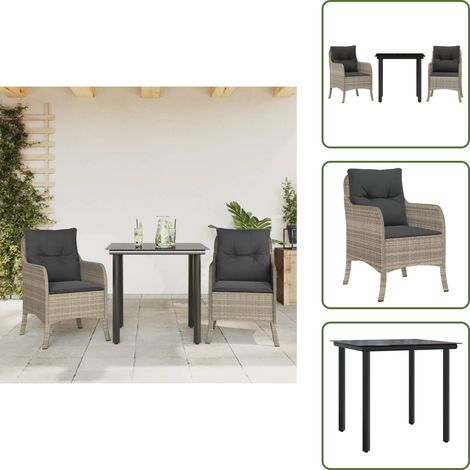 Sitzkissen - vidaXL 3-tlg. Garten-Essgruppe mit Kissen Hellgrau Poly Rattan - Rückenkissen (1/5)