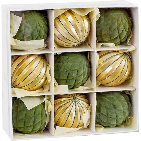 Boules de Noël vertes et dorées en plastique 8 x 8 x 8 cm (9 unités) (1/3)