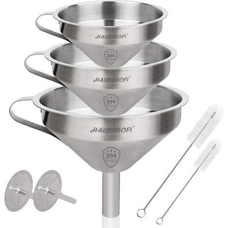 Edelstahl Trichter Set 3 Größen mit 2 Feinsieben für Flüssigkeiten & Pulver (1/5)