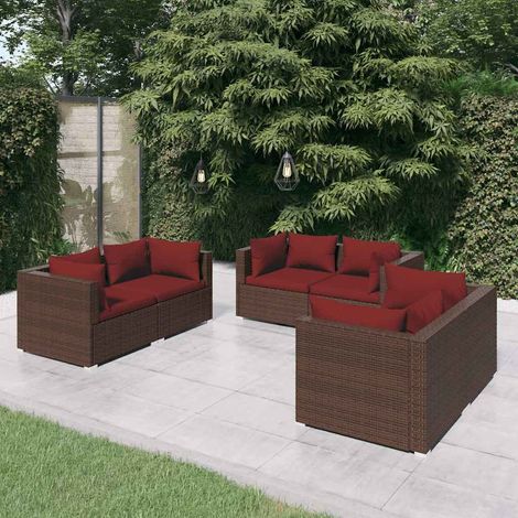 Salon de jardin 6 pcs Ensemble Table et Chaise de Jardin - avec coussins Résine tressée Marron BV917015 - BonneVie (1/5)